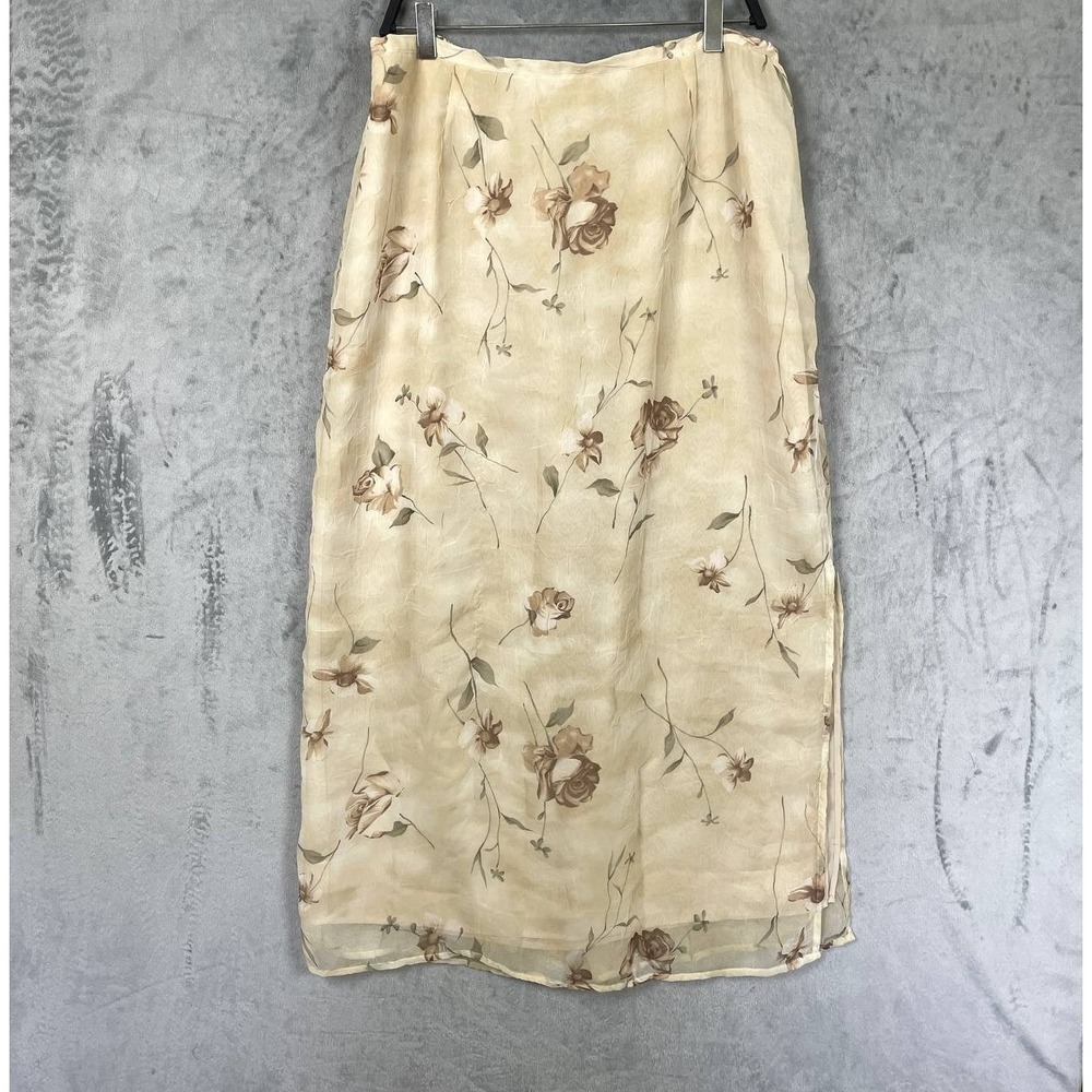 Vintage‎ Womens XL Beige Floral Maxi Skirt Pull On Cottagecore